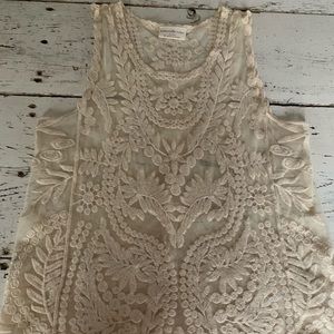 Sheer tank top with white embroidery